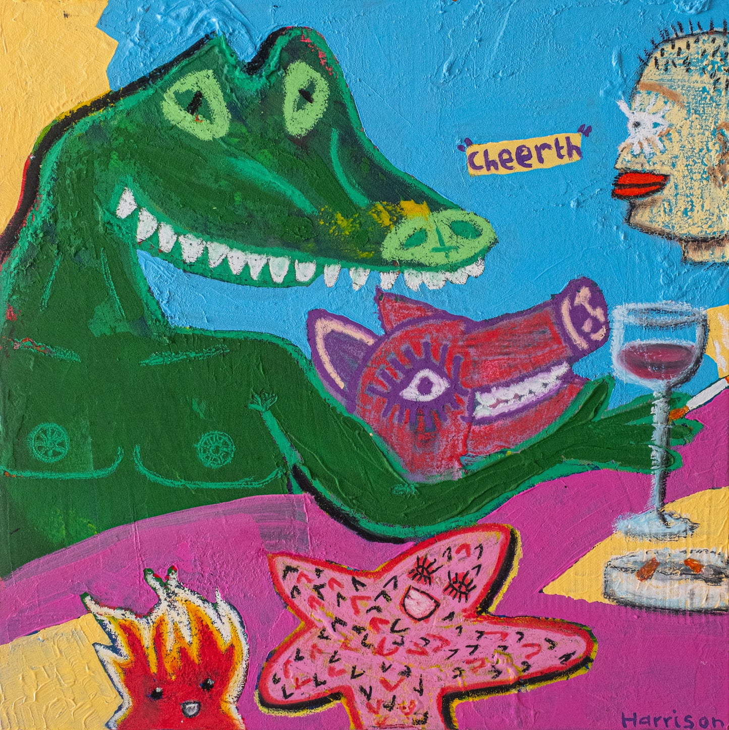 Lizard Tea Party (Original) 61 x 61 cm